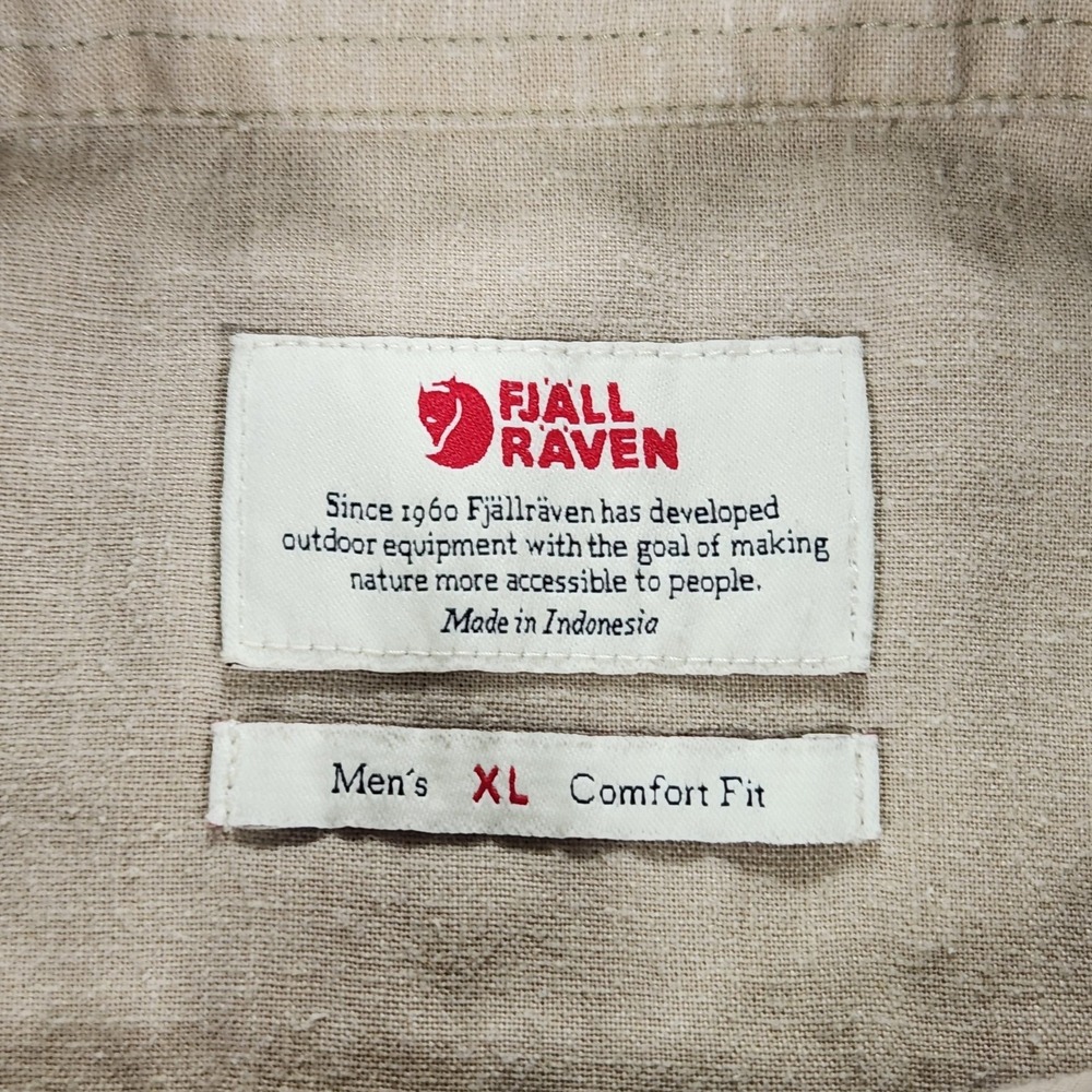 Fjallraven Ovik Travel Shirt Mens XL Beige Hemp Short Sleeve Button Up Outdoor - Picture 4 of 13